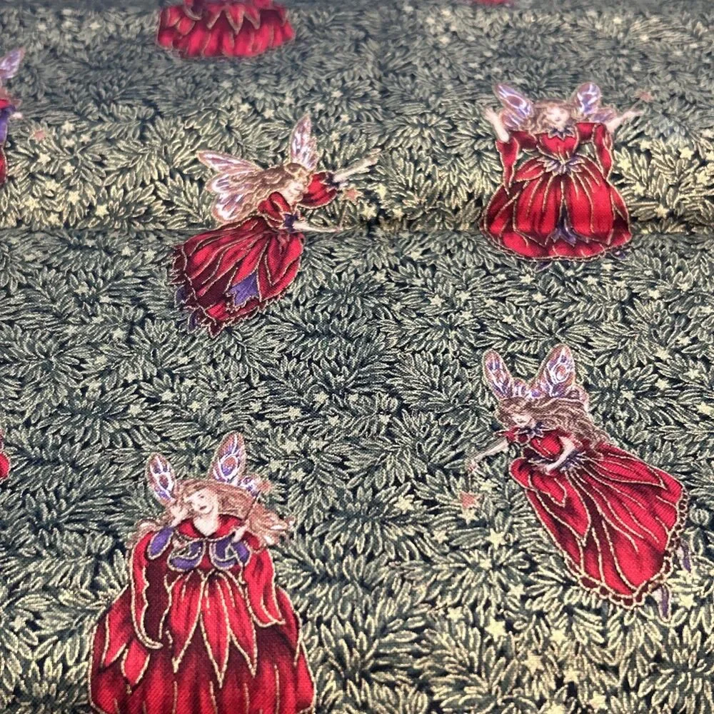Moda Cotton Quilting Fabric Night Owls Fairy Fairies Dark Green Red Gold